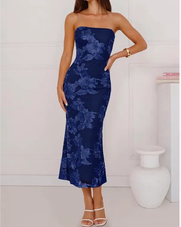 ZESICA 2026 Summer Strapless Floral Cocktail Wedding Guest Dress for Women - Image 3