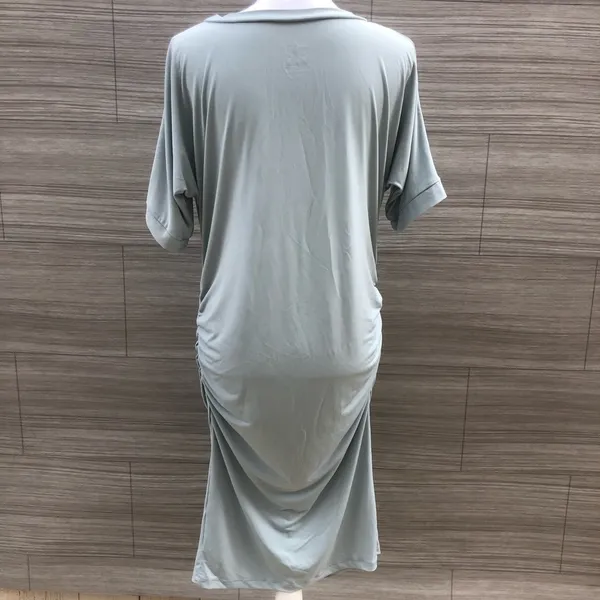 Pip & Vine Rosie Pope Maternity Dress Size M Ruched Sage Green Short Sleeve Midi - Image 4