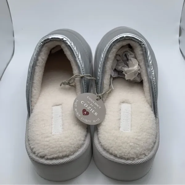 NIB Anthropologie Maeve Puffy Platform Slippers L 10-11 metallic silver slip on - Image 6