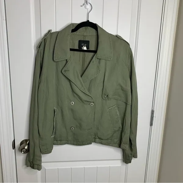 Rails linen blend double breasted green military utility jacket size large‎ - Image 3