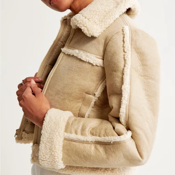 Abercrombie & Fitch Cream Shearling Jacket - Image 2