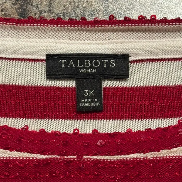 Talbots 3/4 Sleeve Top Striped Sequin Preppy Nautical Red White Plus Size 3X - Image 4