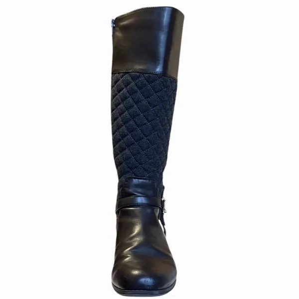 Charter Club Wide Calve Brown Faux Leather‎ & Grey Quilted Riding Boots Sz 7.5 - Image 6