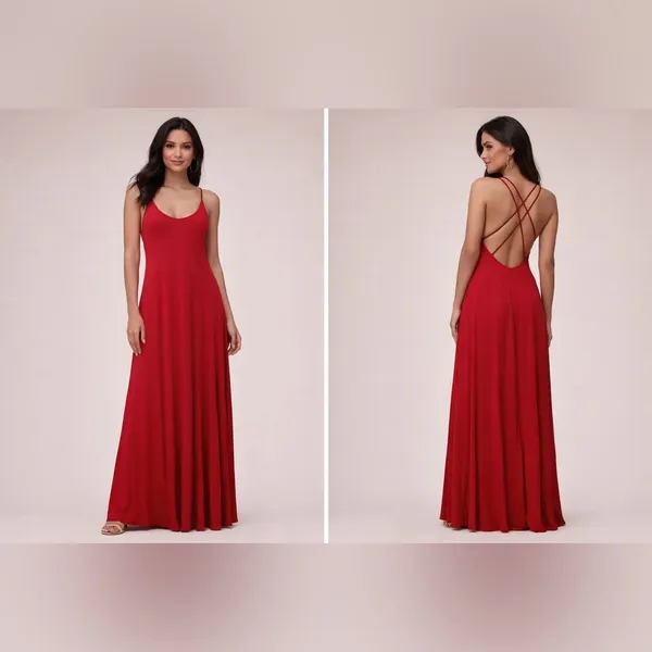 Reformation Red Maxi Dress Scoop Neck Strappy Back | Made in USA - Image 2
