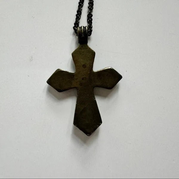 Beaded Cross Necklace in Turquoise Blue - Image 4