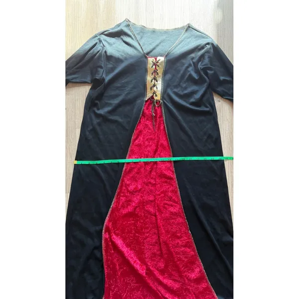 Medieval Renaissance Gown Black Red Gothic Costume Bell Sleeve Dress - Image 7