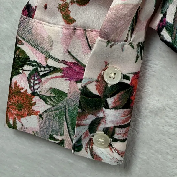 Banana Republic XS‎ Pink Floral Bird Print Long Sleeve Blouse NWT 268329-00-1 - Image 5