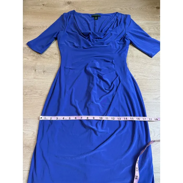 EUC Womens Lauren Ralph Lauren dress blue short‎ sleeve stretch cowl neck 6 - Image 4