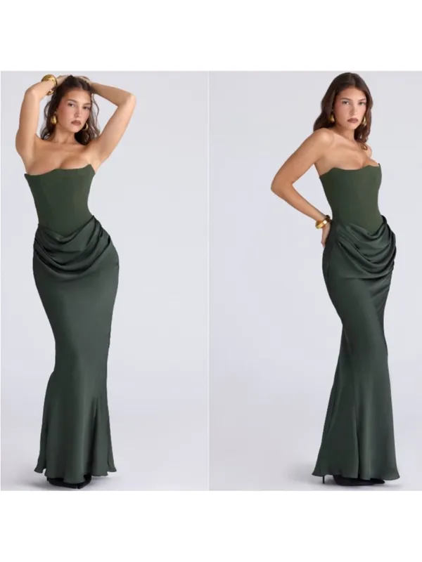 HOUSE OF CB Persephone Olive Green Strapless Corset Maxi/Size S- cup A-C NWOT - Image 10