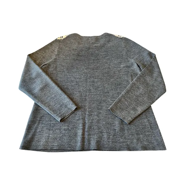 J.Crew Gray Merino Wool Blend‎ Lace Applique Shoulder Sweater Womens Medium - Image 4