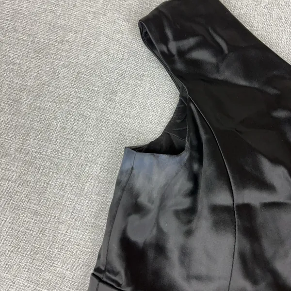 White House Black Market Dress Womens 12 Black Satin Sheath V-Neck Knee Length - Image 7