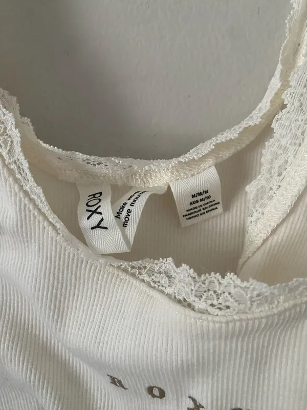 Roxy Lace Trim Cream Crop Top Tank - Image 3