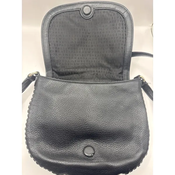 Kate Spade NY Black Leather Saddle Crossbody‎ Bag Adjustable Strap Boho Chic - Image 5