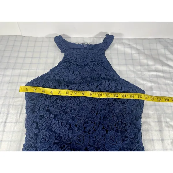 Lulus Navy Blue Floral Crochet Lace Halter Neck Bodycon Mini Dress Style 61976A - Image 11