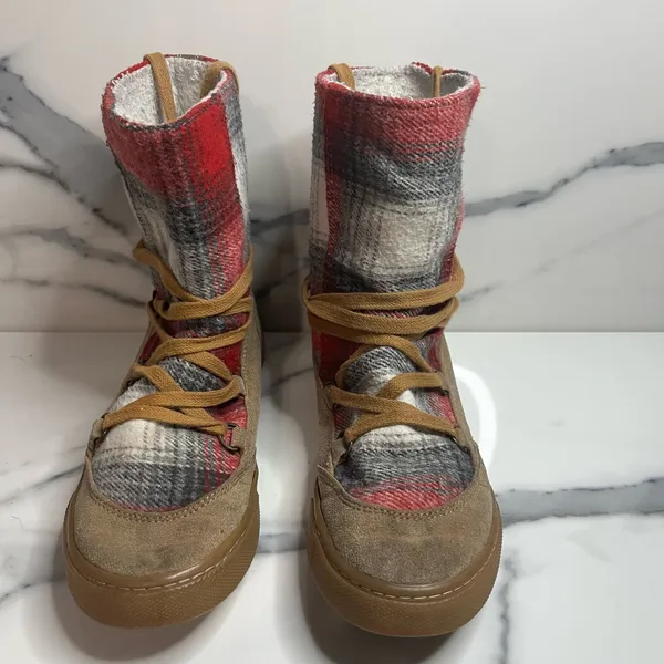 Roxy Women's Brown Suede Fleece Lined Red Blanket Plaid Aster Boots Sz 7 Cozy - Image 2