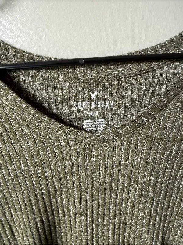American Eagle Soft & Sexy Ribbed Long Sleeve Top Olive Green XS - Image 2