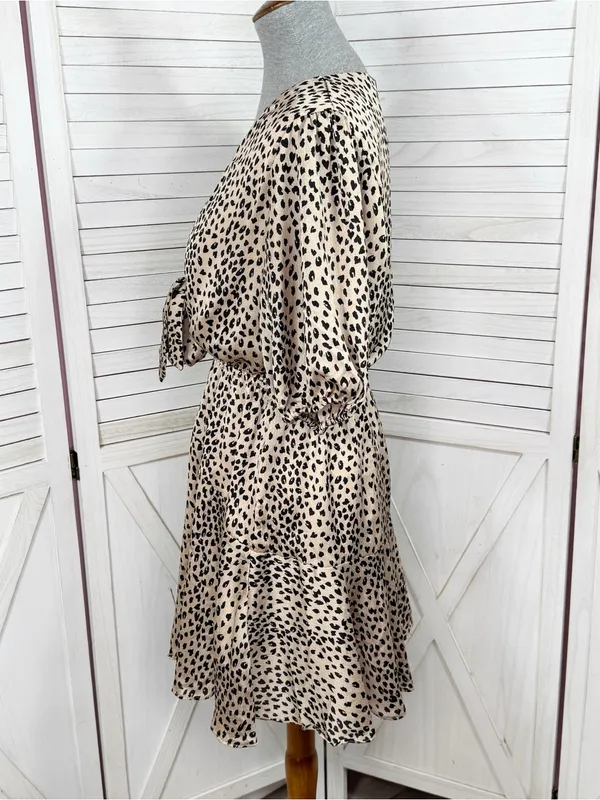 Petal & Pup‎ Eisley Leopard Print Satin Tie Front Mini Dress Tan Black 6 - Image 3
