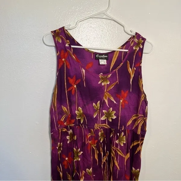 Vintage Caribou Women's Size Medium Sleeveless Dress Purple Tropical Floral 6203 - Image 4