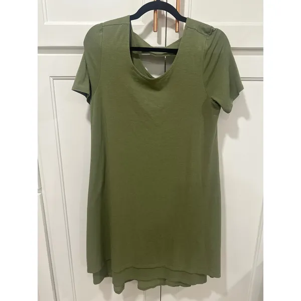Soft Surroundings Olive Green Pima Cotton Cutout Camille Dress Petite M boho - Image 2