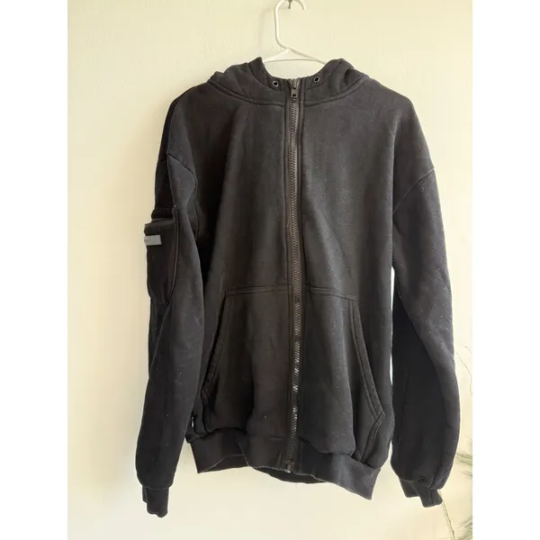 Comfrt Womens‎ XS Black Full Zip Hoodie Oversized Utility Sleeve Logo Sweatshirt - Image 2