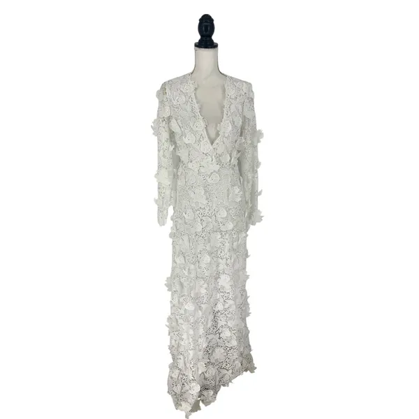 LoveShackFancy Sylvester Bridal‎ Lace Gown White Size 4 NWT - Image 6