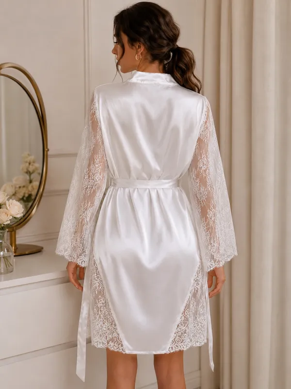SheIn White lace robe with satin lining - Image 2