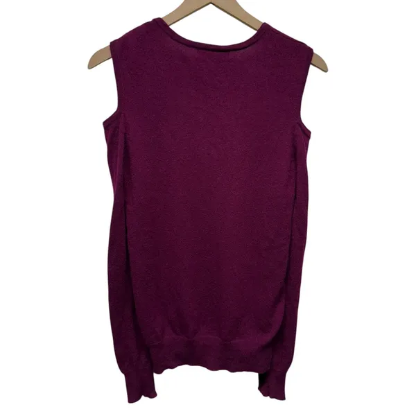 Marled 100% Cashmere Sweater Women M Cold Shoulder Twist Pullover Purple‎ V-Neck - Image 2