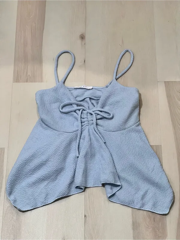 Powder Blue Women Medium Fairy Y2K Coquette Whimsical Babydoll Textured Cami Top - Image 2