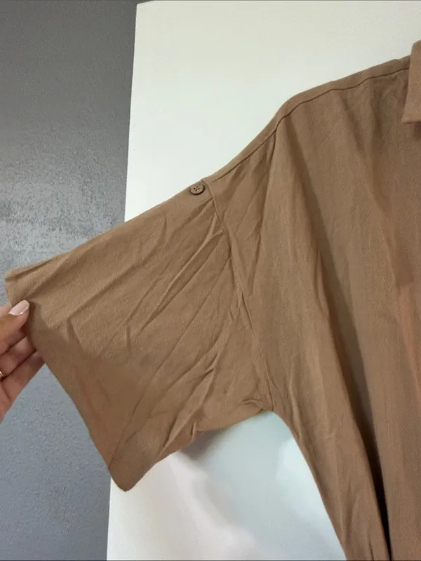 Hem & Thread Brown Button-Front Midi Shirt Dress with Tie Waist - Image 4