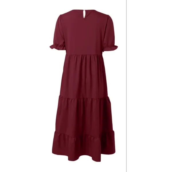 NEW Red Wine Tiered Ruffle Puff Sleeve Midi Dress M - Image 3