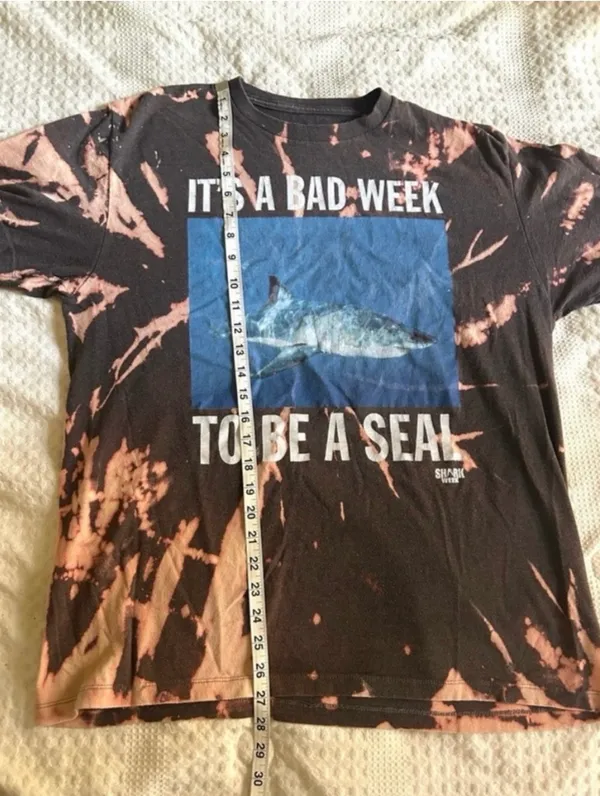 Bleach Dyed Shark Week Graphic Tee Size Large Funny Shark Shirt - Image 8