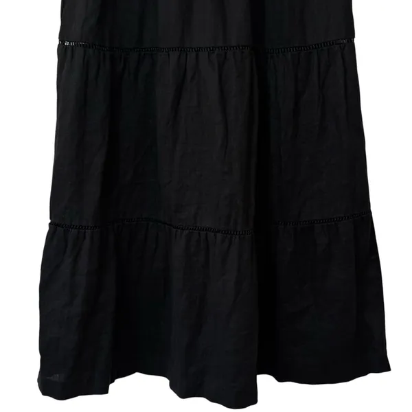Saks Fifth Avenue 100% Linen Black Tiered Pull On Skirt Coastal Resort Travel XS - Image 4
