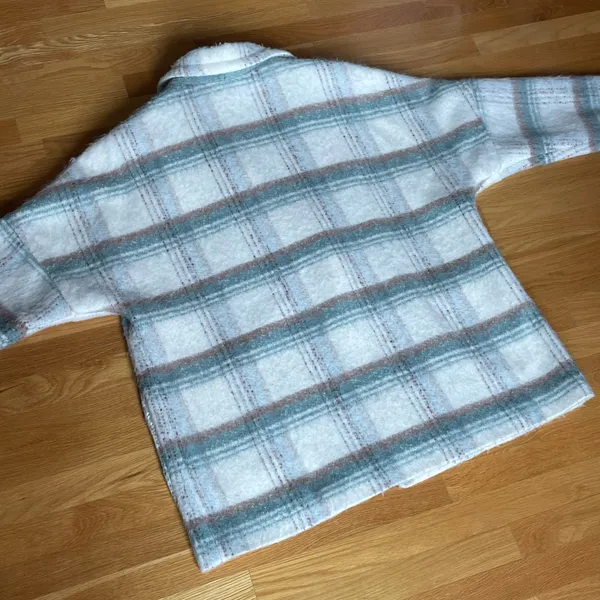 Anthropologie Plaid Wool Blend Coat Womens L Cream Green Oversized Jacket - Image 8