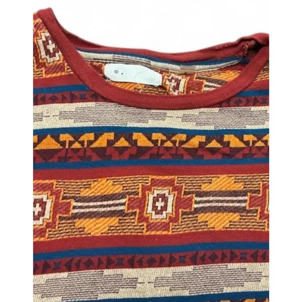 Womens Southwestern Aztec Print Long Sleeve Crew Neck Top Burgundy‎ Orange Small - Image 5
