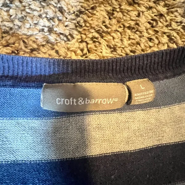 Croft & Barrow Womens Blue Striped Henley Cotton Knit Sweater Size‎ L RN 73277 - Image 2