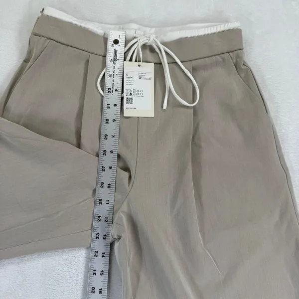 Halara Beige‎ Wide Leg Pleated Trousers High Waisted Drawstring Pants Small NEW - Image 6