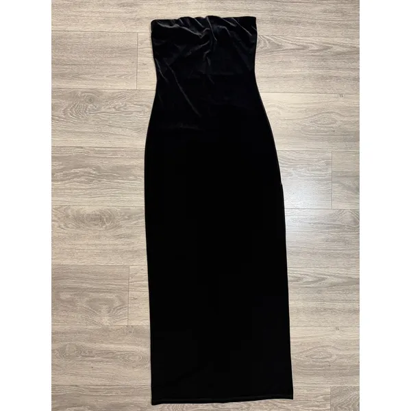 Misty Rose Black Velvet Strapless Maxi Dress M‎ Side Slit Bodycon Gothic Vampire - Image 14
