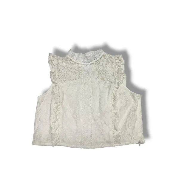 She + Sky Womens Medium White Floral Lace Mock Neck‎ Sleeveless Crop Top NEW - Image 2