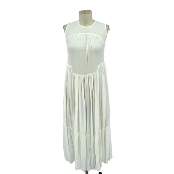Vince Shirred Sleeveless Tiered Midi Long Dress in‎ Off White Size XS - Image 3