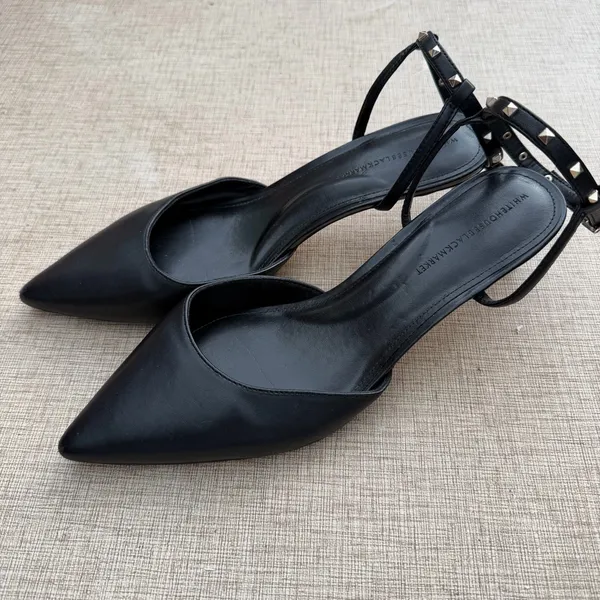 White House Black Market Studded Slingback‎ Heels Black Size 9 Pointed Toe - Image 2