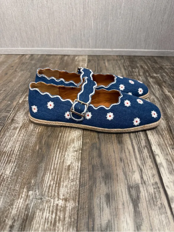 Maeve Denim Daisy Espadrille Mary Janes - Blue & White Size 8-9 - Image 6