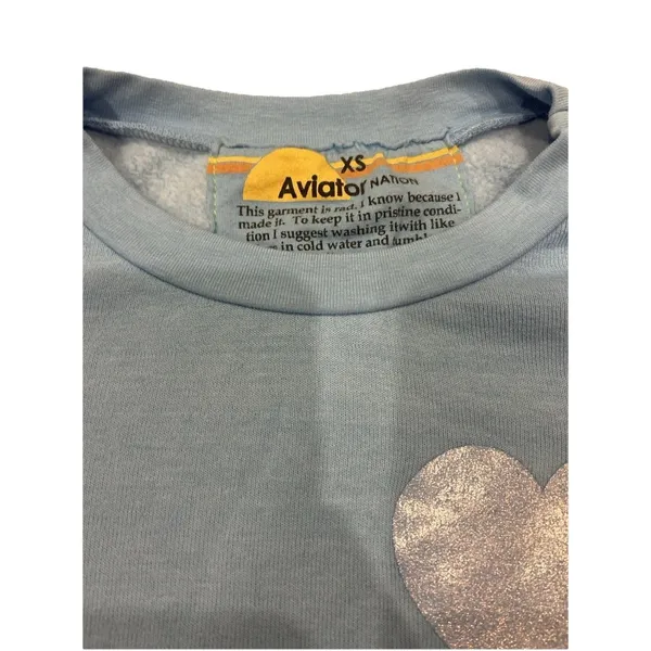 Aviator Nation Glitter Heart Relaxed Crewneck Sweatshirt Blue Size XS New - Image 5