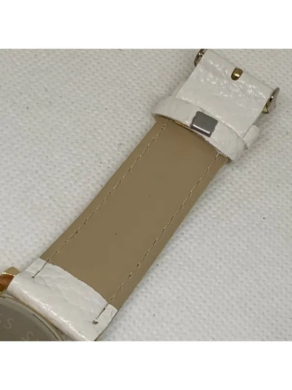 Gold tone women’s watch snowflake dial 40mm quartz analog white leather running - Image 7