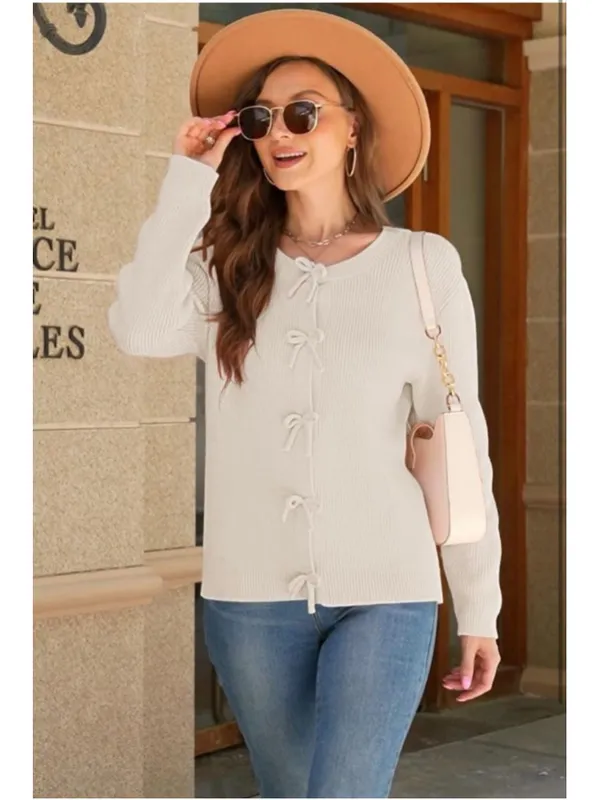 NEW Cardigan Sweater Bow Button Down Knit Tie XL - Image 5