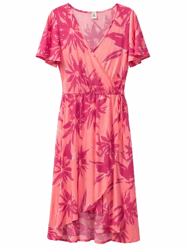 Sew in Love Tropical print faux wrap dress Coral and Pink size Large - Image 2