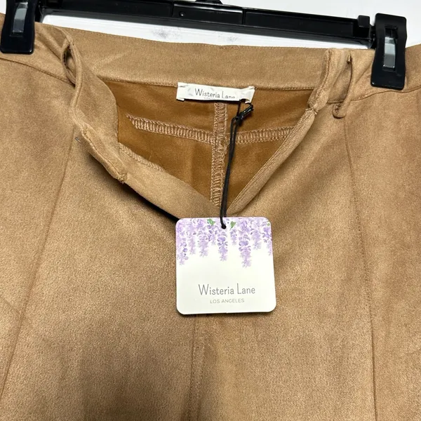 Wisteria Lane Los Angeles Tan Faux Suede Flare Bell Bottom‎ Pants W2403PIA Large - Image 4