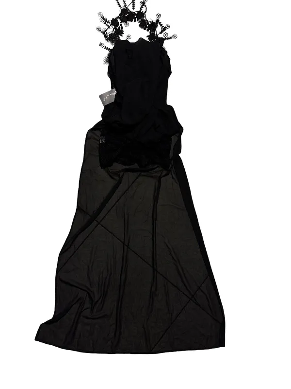 Floral Lace Halter Maxi Dress - Black - Image 5