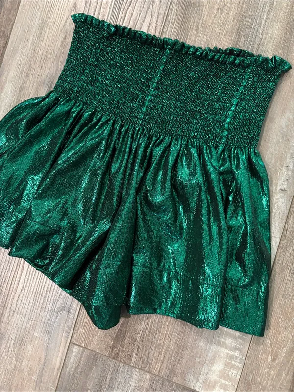 Queen of Sparkles Emerald Green All the Glory Metallic High Waisted Shorts XS - Image 4
