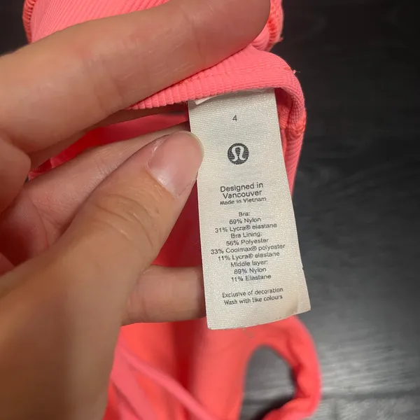 Lululemon Energy High Neck Longline Sports Bra Sunset Coral Pink 4 No Padding - Image 3