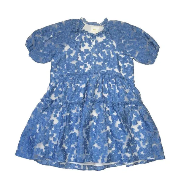 NWT Maeve by Anthropologie Tiered Jacquard Mini in Blue Organza A-line Dress XS - Image 3
